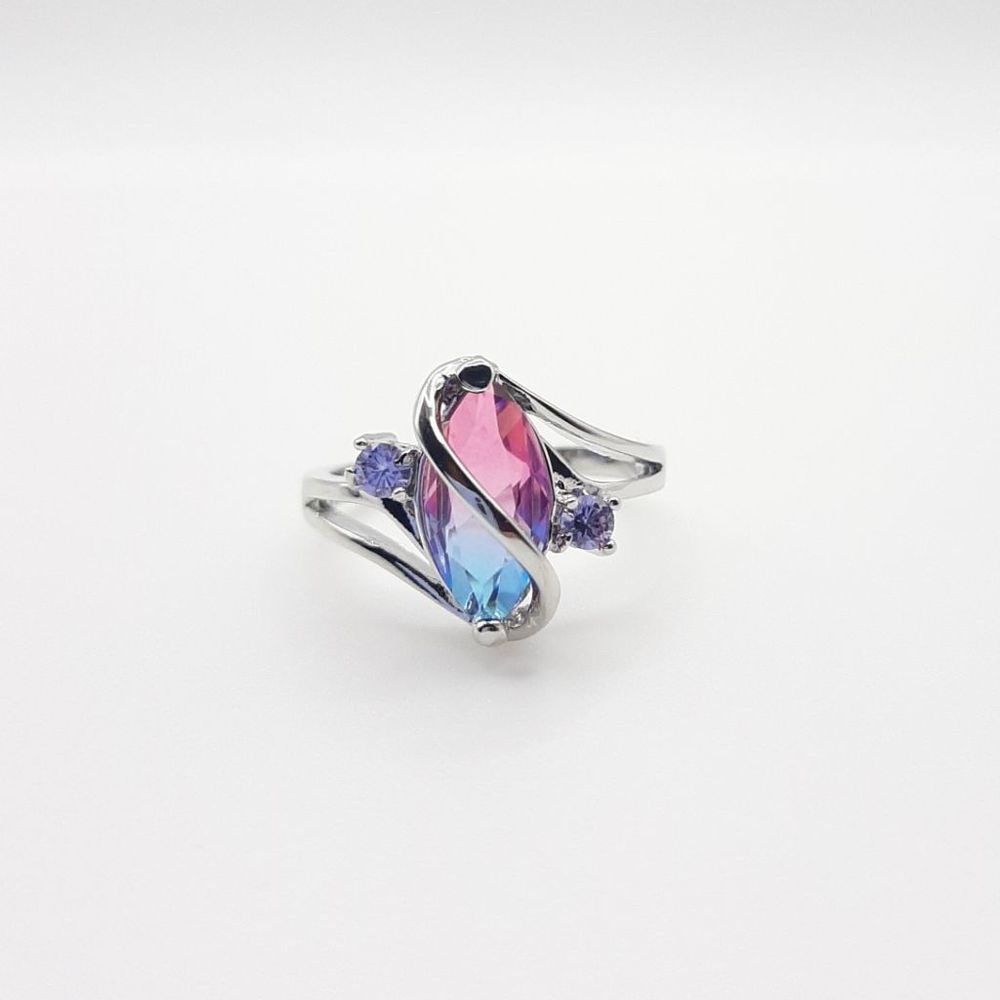 Marquise Rainbow Tourmaline Twist Ring Purple Pink Blue